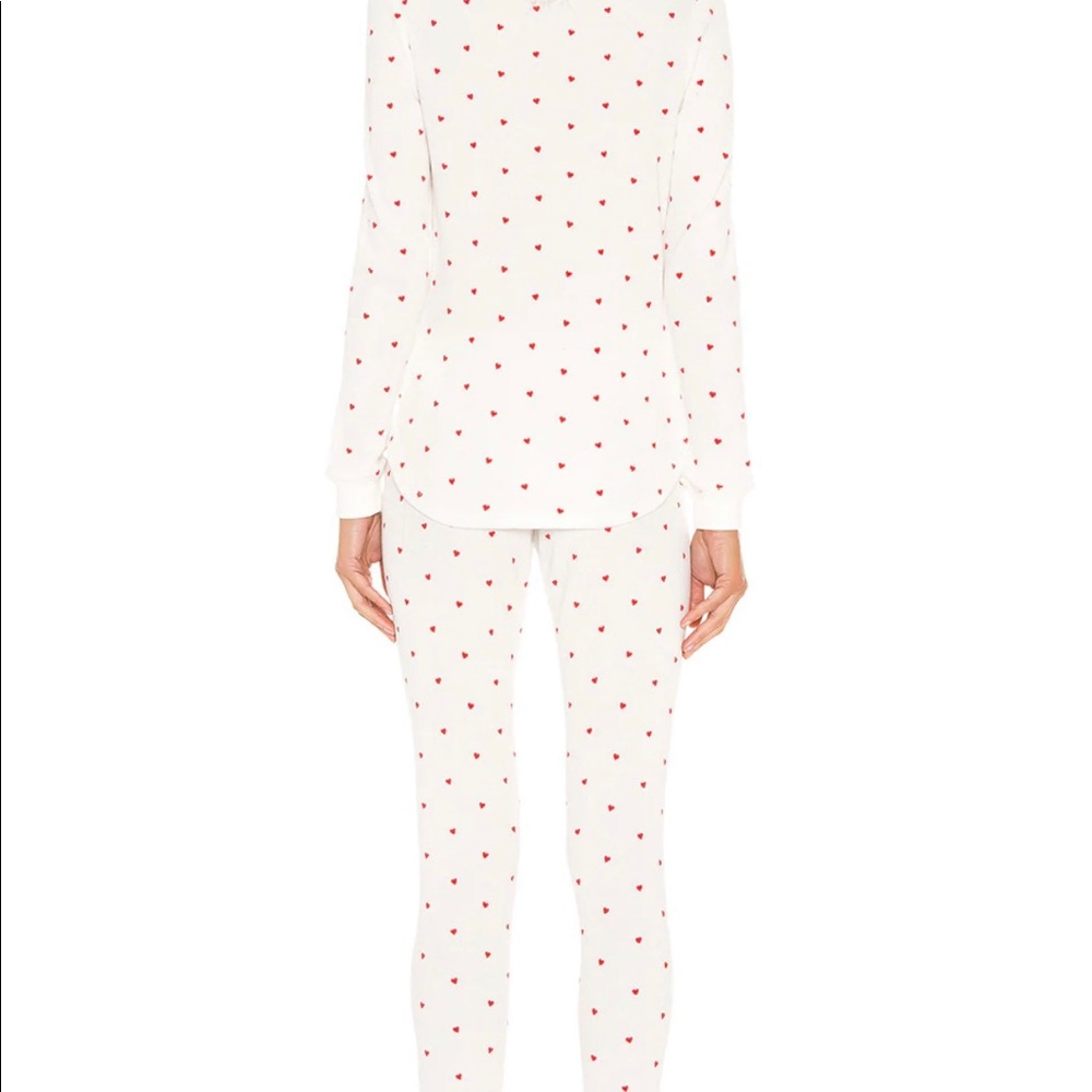 NWT Plush Thermal Heart PJ Set in Red and White, M - Picture 3 of 4